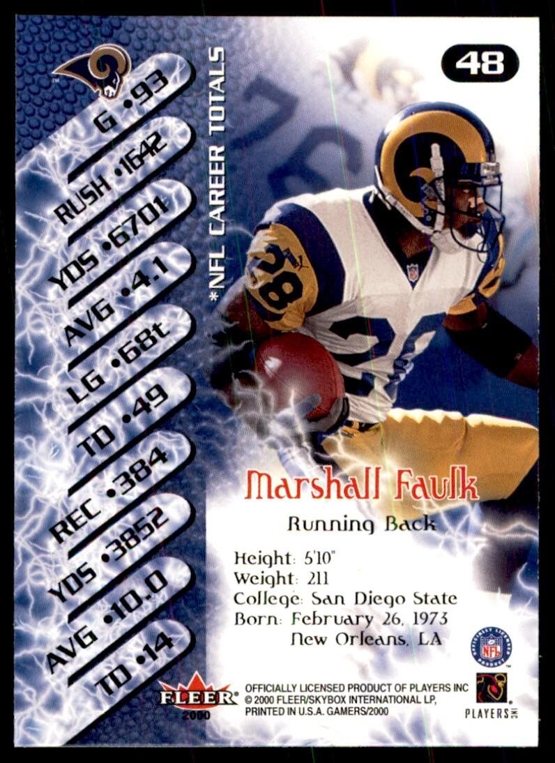 2000 Fleer Gamers Marshall Faulk Football Cards #48