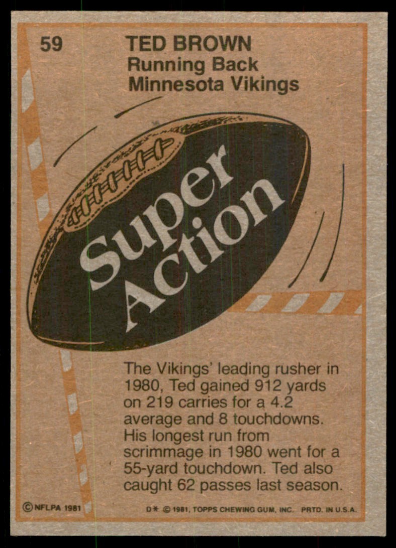 1981 TOPPS TED BROWN MINNESOTA VIKINGS #59