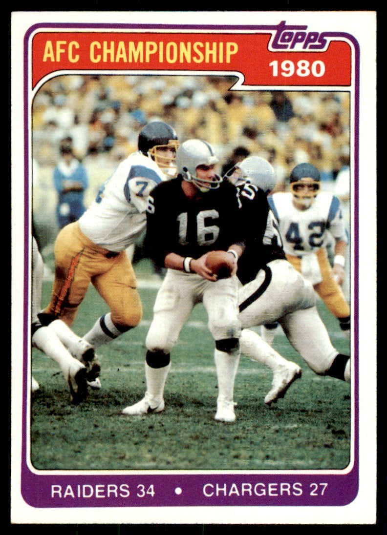 1981 TOPPS 1980 OAKLAND RAIDERS/SAN DIEGO CHARGERS #493