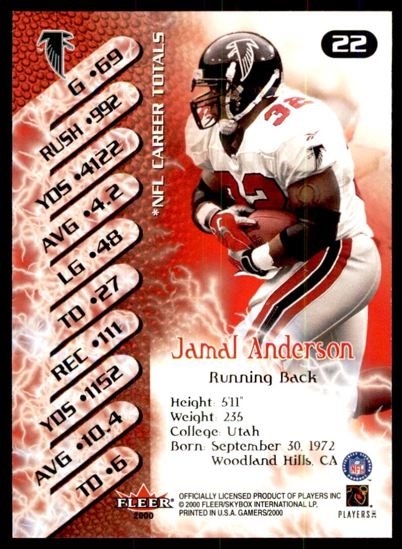 2000 Fleer Gamers Jamal Anderson Football Cards #22