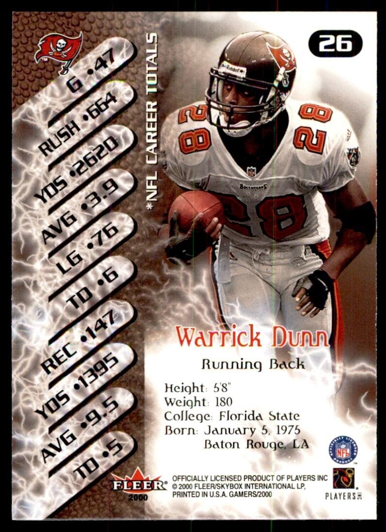 2000 Fleer Gamers Warrick Dunn Football Cards #26