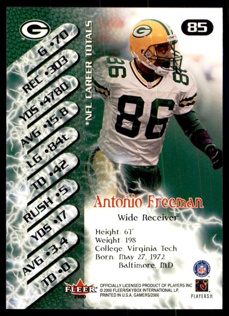 2000 Fleer Gamers Antonio Freeman Football Cards #85