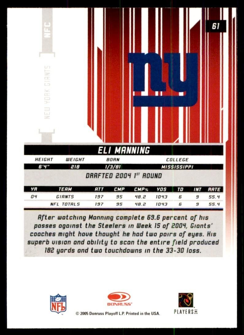 2005 Donruss Rookies & Stars Eli Manning Football Cards #61
