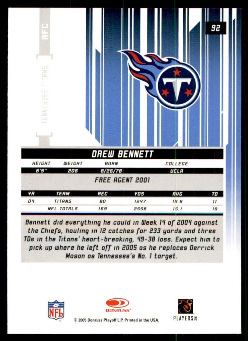 2005 Donruss Rookies & Stars Drew Bennett Football Cards #92