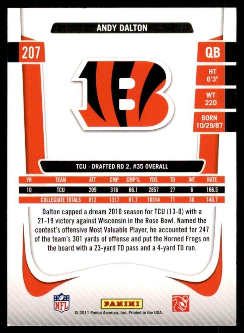 2011 Panini Prestige. Andy Dalton Football Cards #207