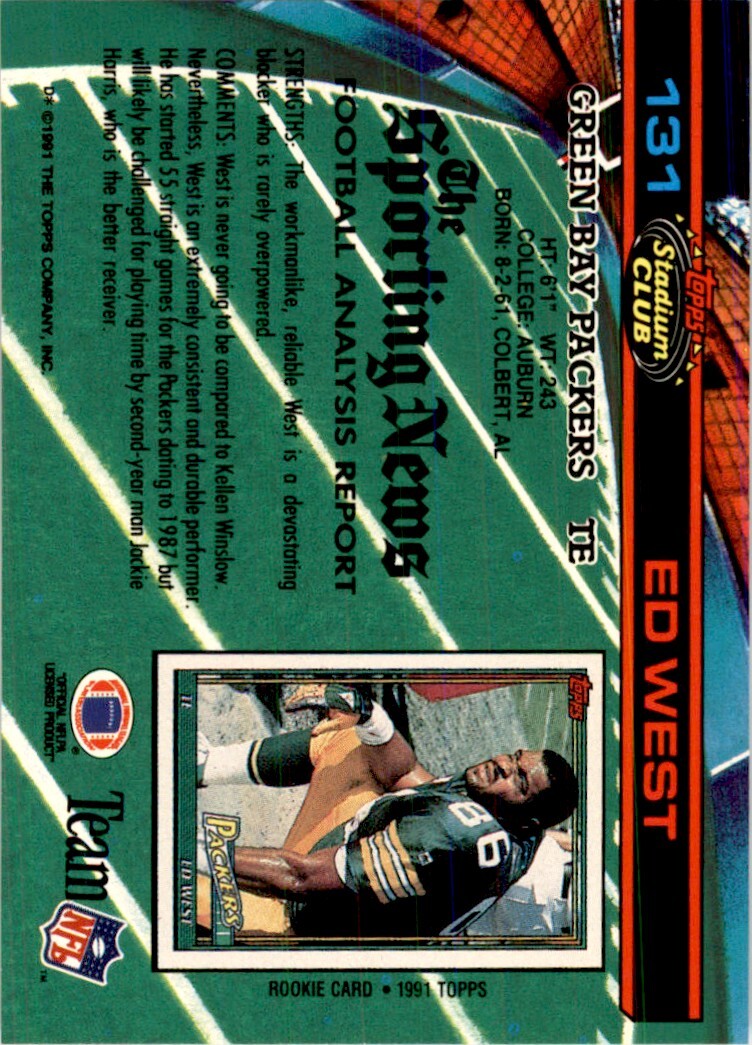 1991 Stadium Club Ed West . Green Bay Packers #131