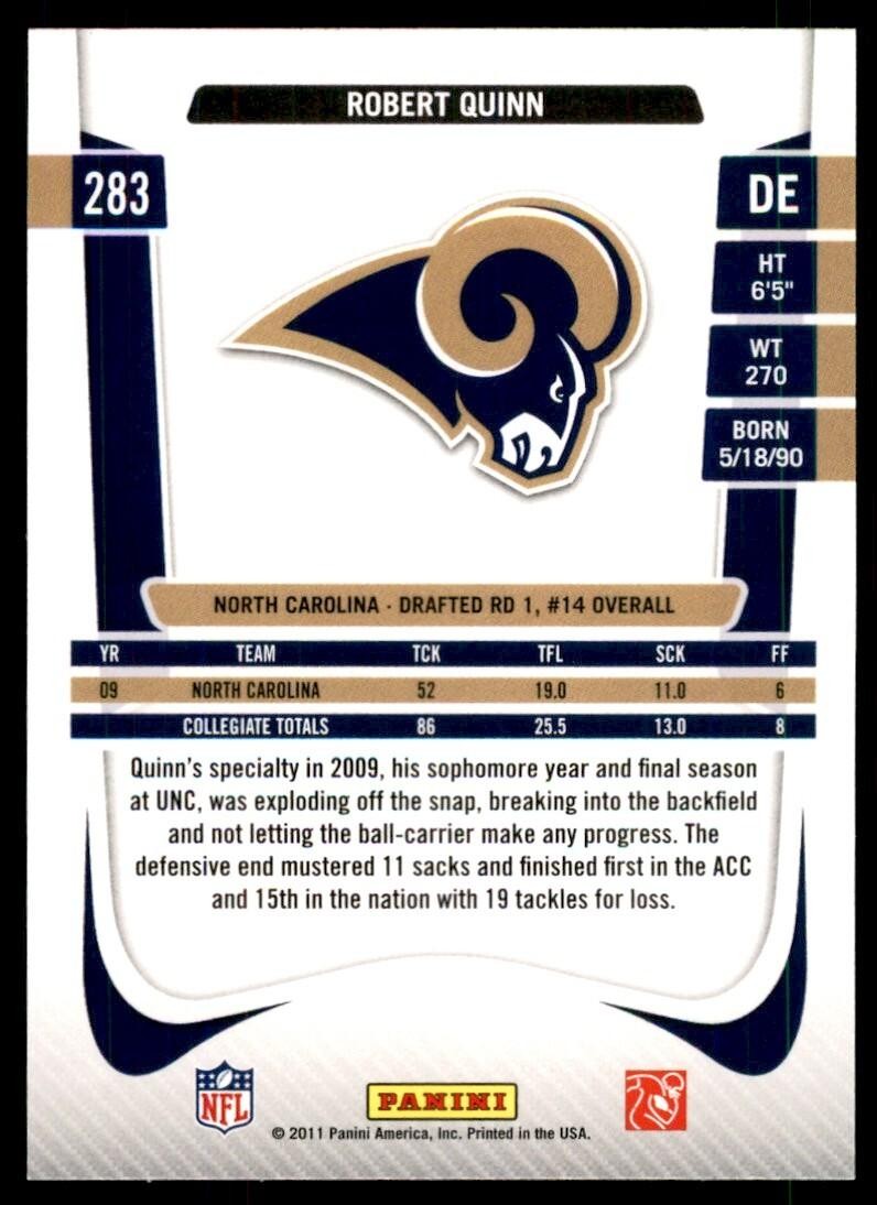 2011 Panini Prestige. Robert Quinn Football Cards #283