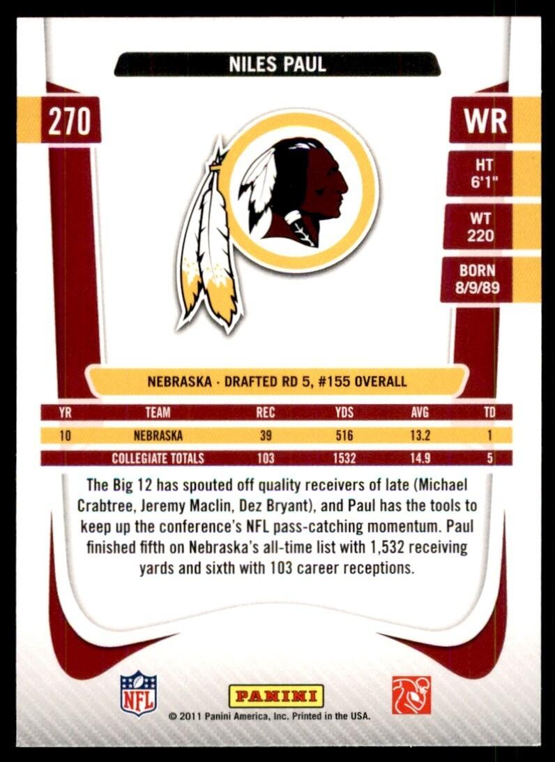 2011 Panini Prestige. Niles Paul Football Cards #270