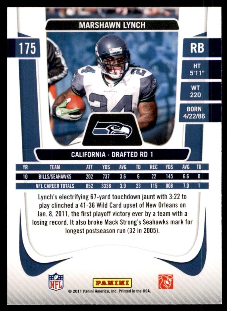 2011 Panini Prestige. Marshawn Lynch A Football Cards #175
