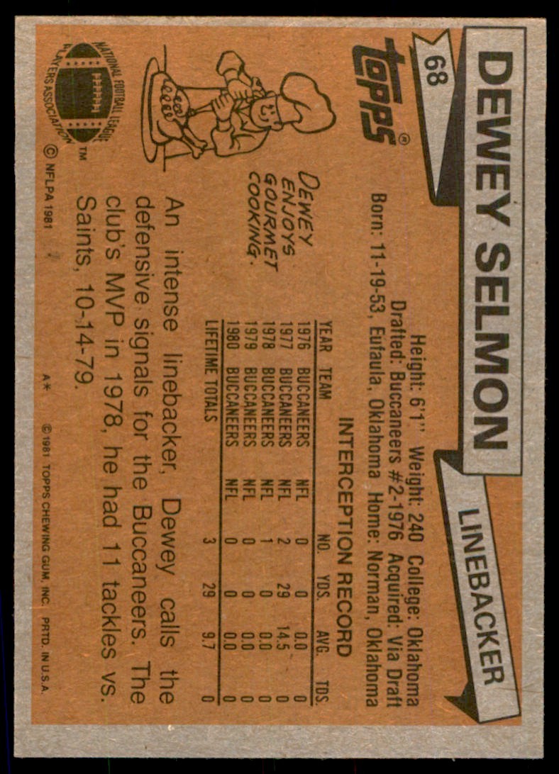 1981 Topps: Dewey Selmon* Tampa Bay Buccaneers #68