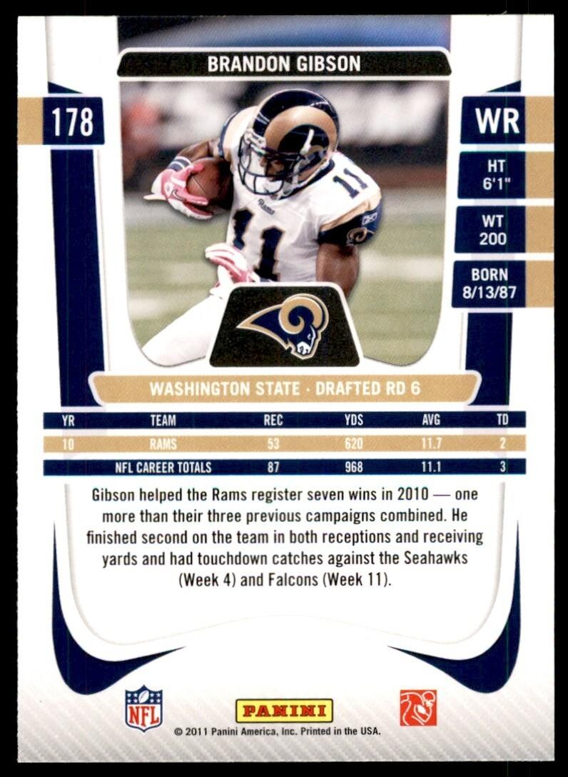 2011 Panini Prestige Brandon Gibson Football Cards #178