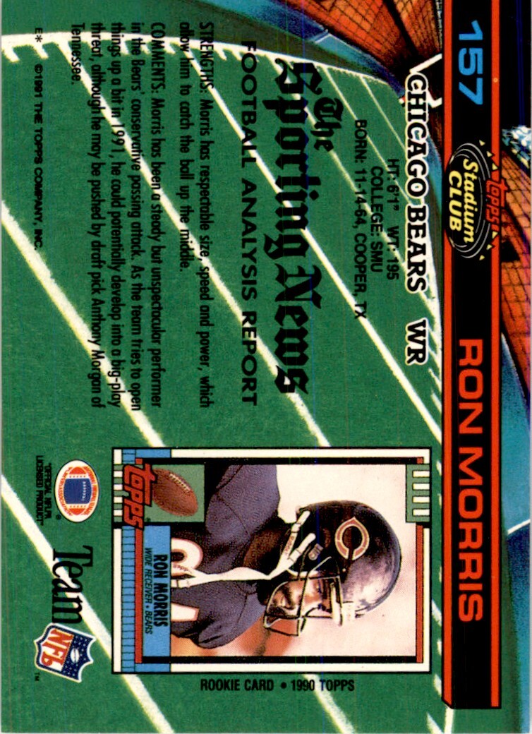 1991 Stadium Club Ron Morris . Chicago Bears #157