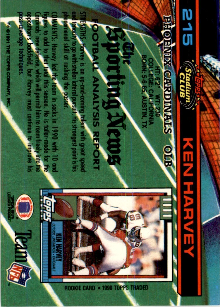1991 Stadium Club Ken Harvey . Phoenix Cardinals #215