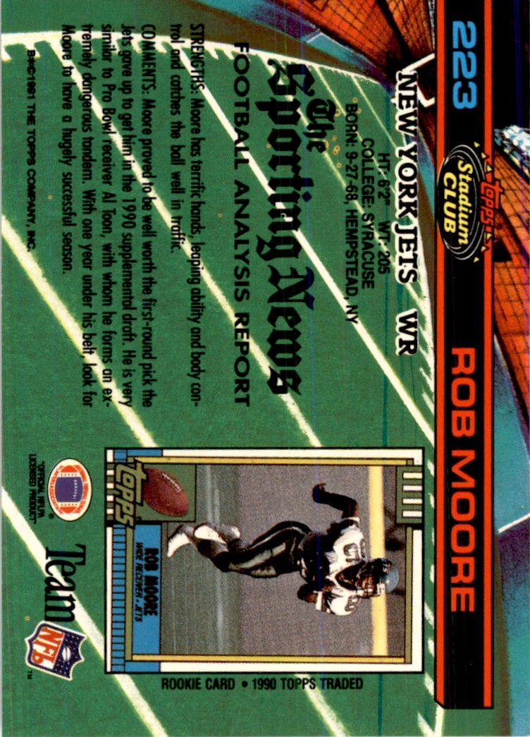 1991 Stadium Club Rob Moore . New York Jets #223
