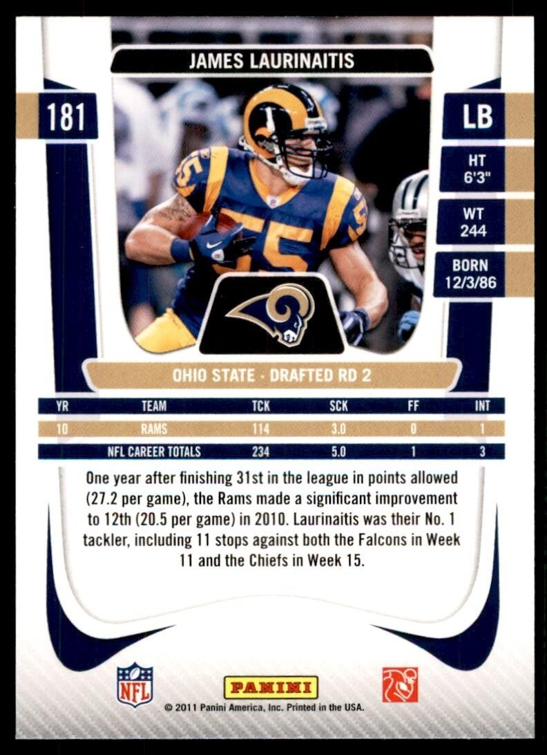 2011 Panini Prestige James Laurinaitis A Football Cards #181