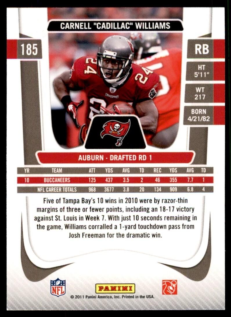 2011 Panini Prestige Cadillac Williams Football Cards #185