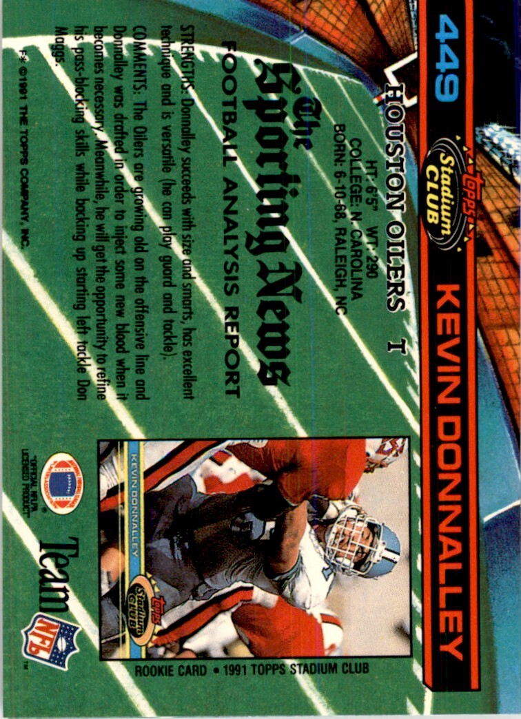1991 Stadium Club Kevin Donnalley . Houston Oilers #449