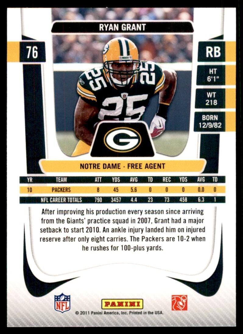 2011 Panini Prestige Ryan Grant Football Cards #76