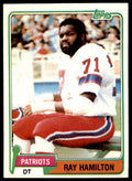 1981 TOPPS' RAY HAMILTON. NEW ENGLAND PATRIOTS #396