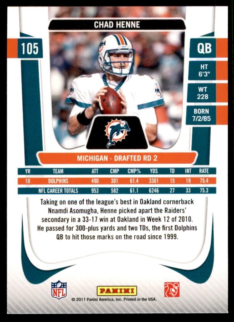 2011 Panini Prestige Chad Henne A Football Cards #105