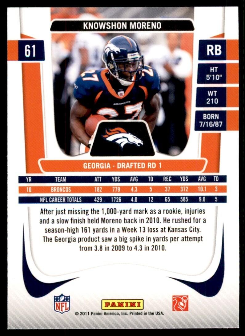 2011 Panini Prestige Knowshon Moreno Football Cards #61
