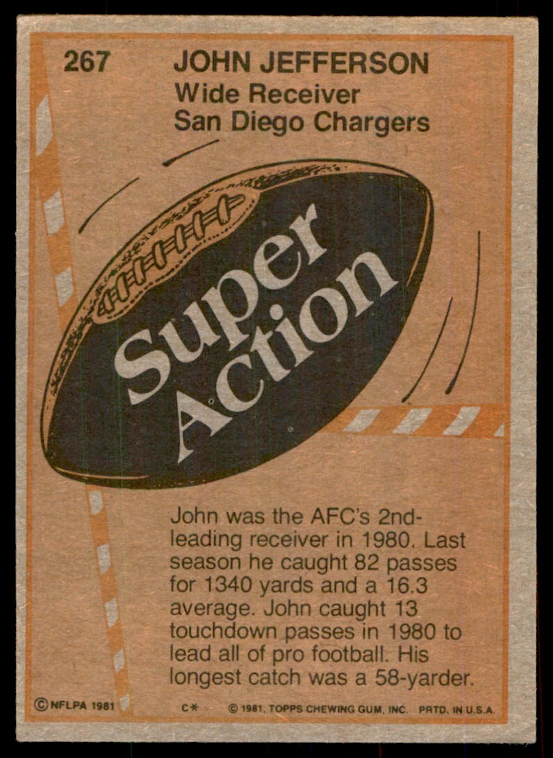 1981 TOPPS' JOHN JEFFERSON SAN DIEGO CHARGERS #267
