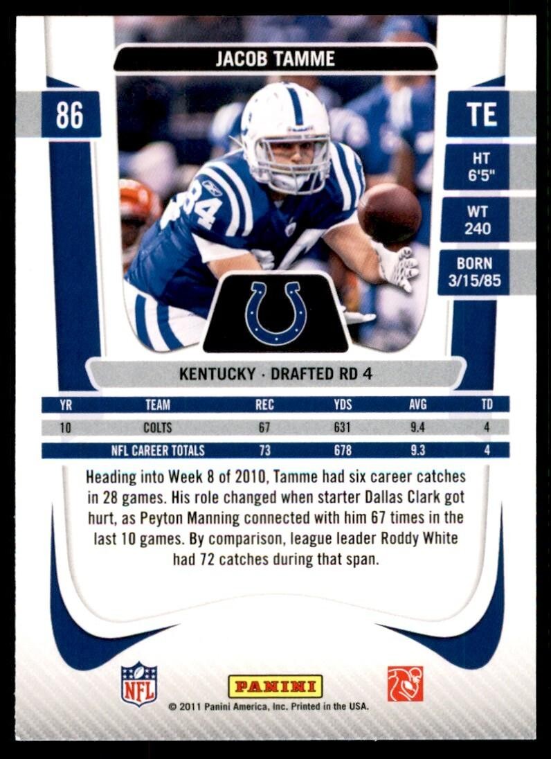 2011 Panini Prestige Jacob Tamme A Football Cards #86