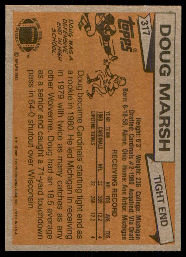 1981 Topps' Doug Marsh. St. Louis Cardinals #317