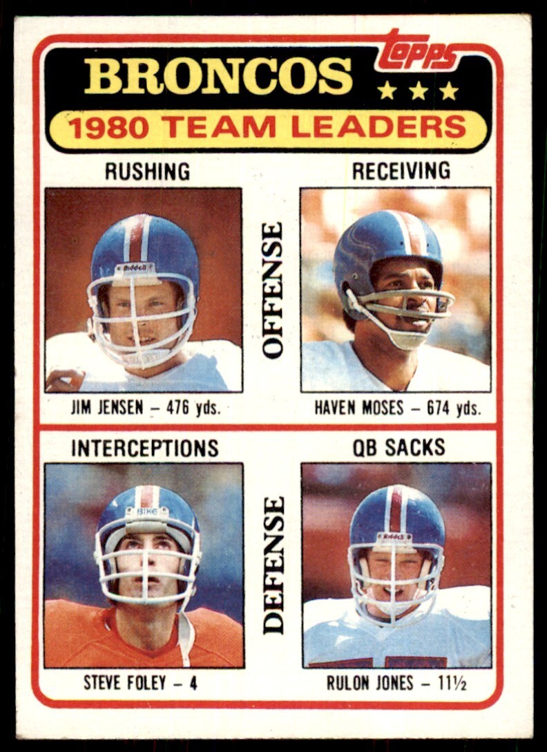 1981 TOPPS' JIM JENSEN/HAVEN MOSES/STEVE FOLEY/RULON JONES DENVER BRONCOS. #303