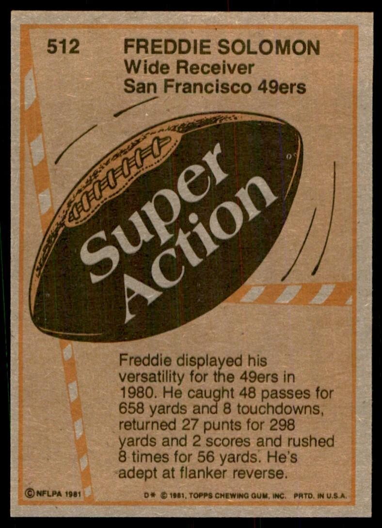 1981 TOPPS' FREDDIE SOLOMON SAN FRANCISCO 49ERS #512