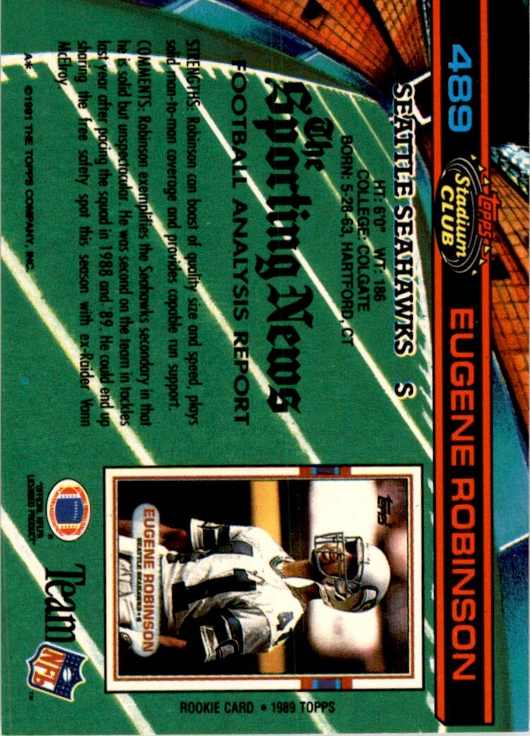 1991 Stadium Club Eugene Robinson . Seattle Seahawks #489