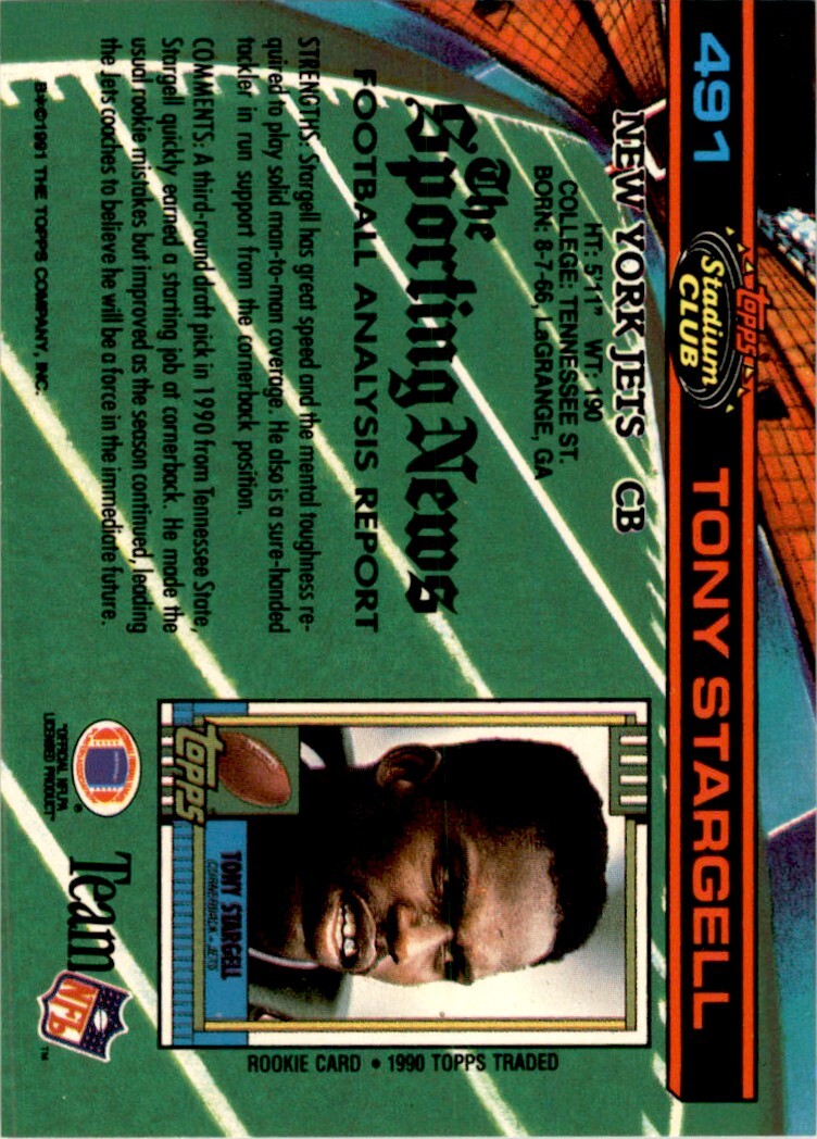 1991 Stadium Club Tony Stargell . New York Jets #491