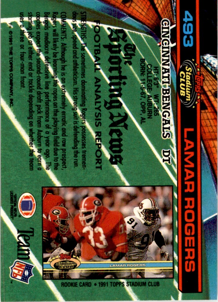 1991 Stadium Club Lamar Rogers Rookie . Cincinnati Bengals #493