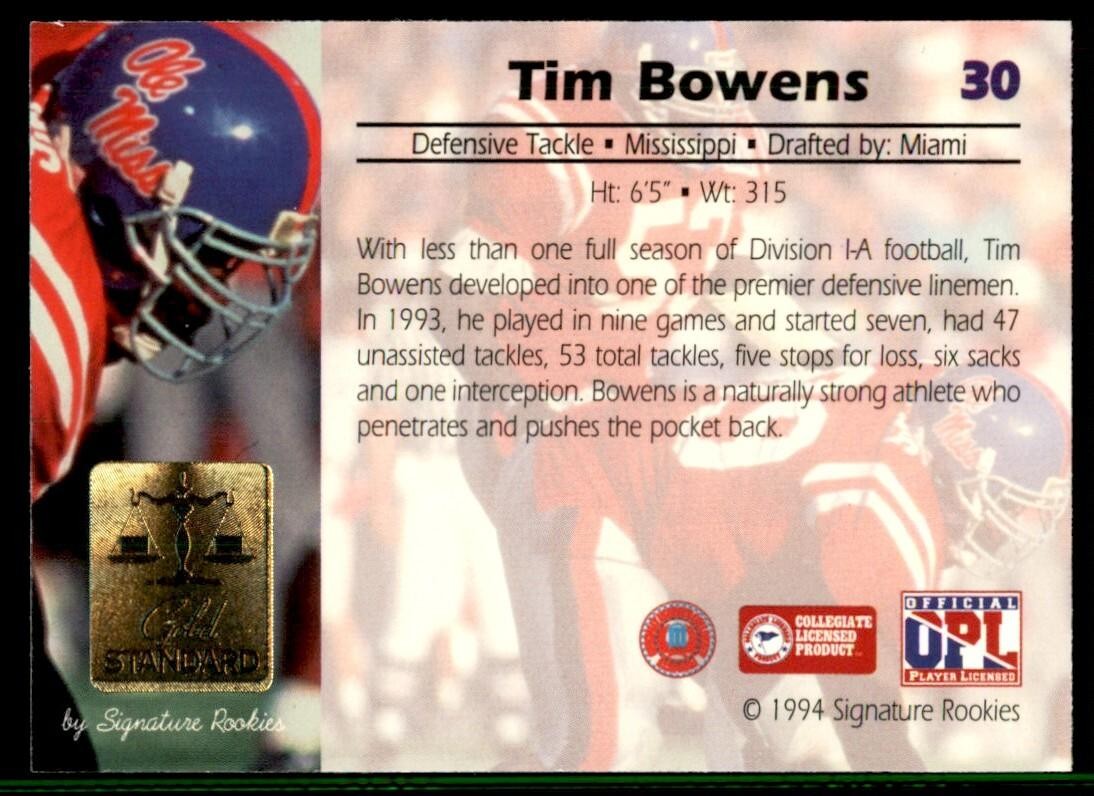 1994 Signature Rookies Tim Bowens Football Cards #30
