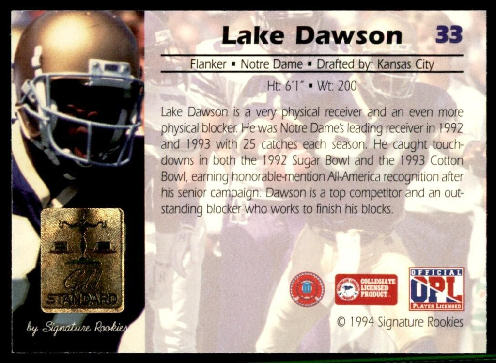 1994 Signature Rookies Lake Dawson Football Cards #33