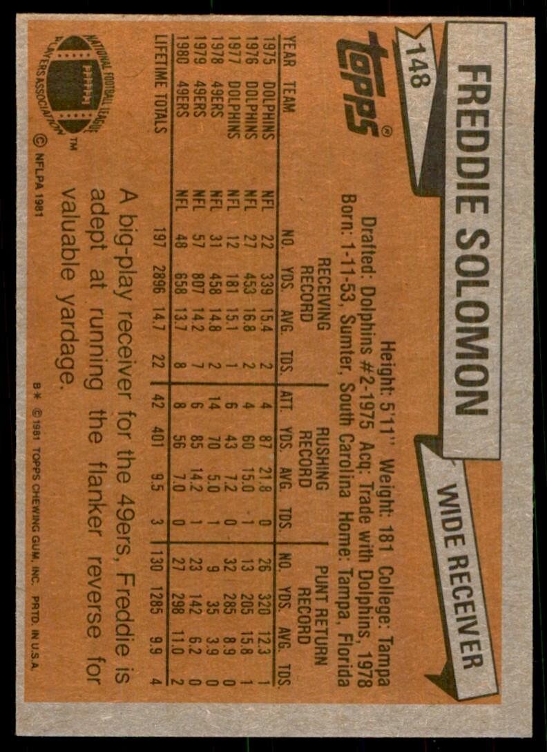 1981 *TOPPS FREDDIE SOLOMON. SAN FRANCISCO 49ERS #148