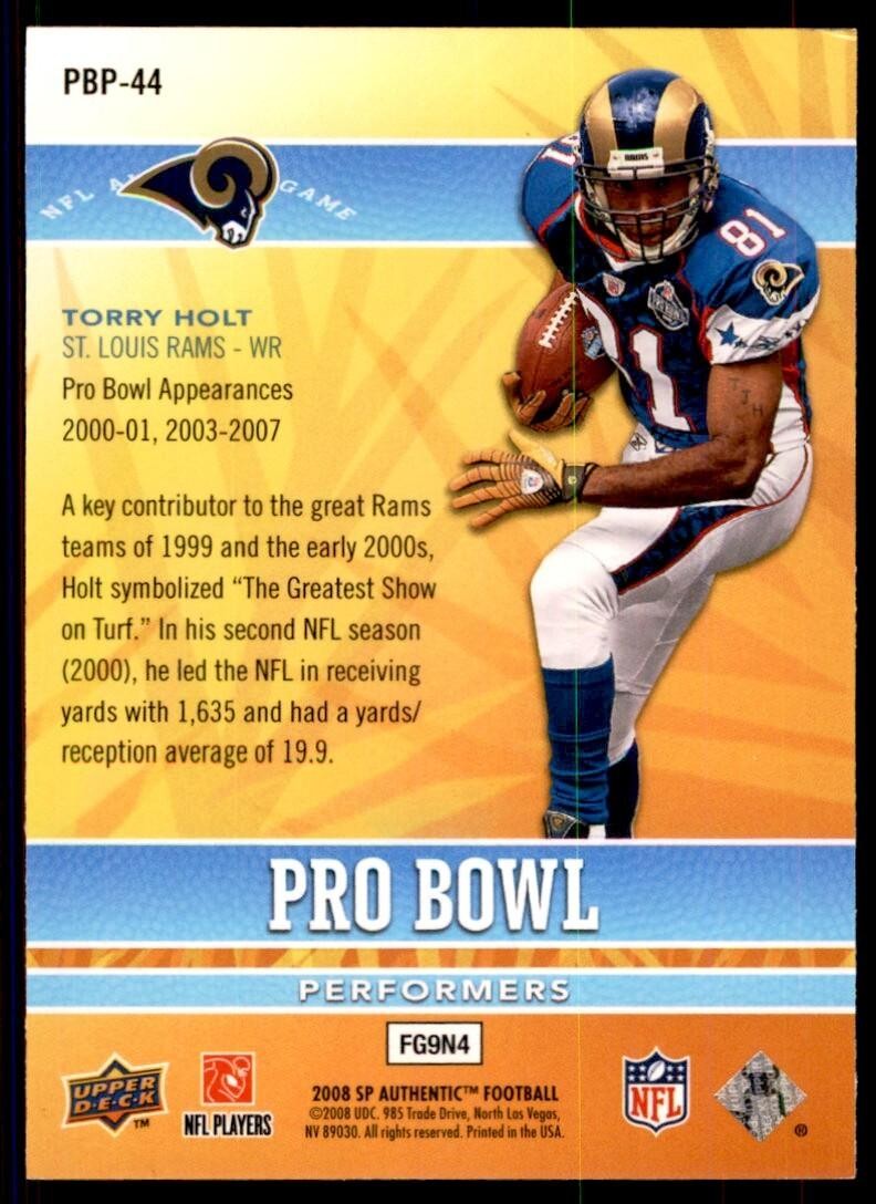 2008 SP Authentic Football Card Torry Holt St. Louis Rams #PBP-44