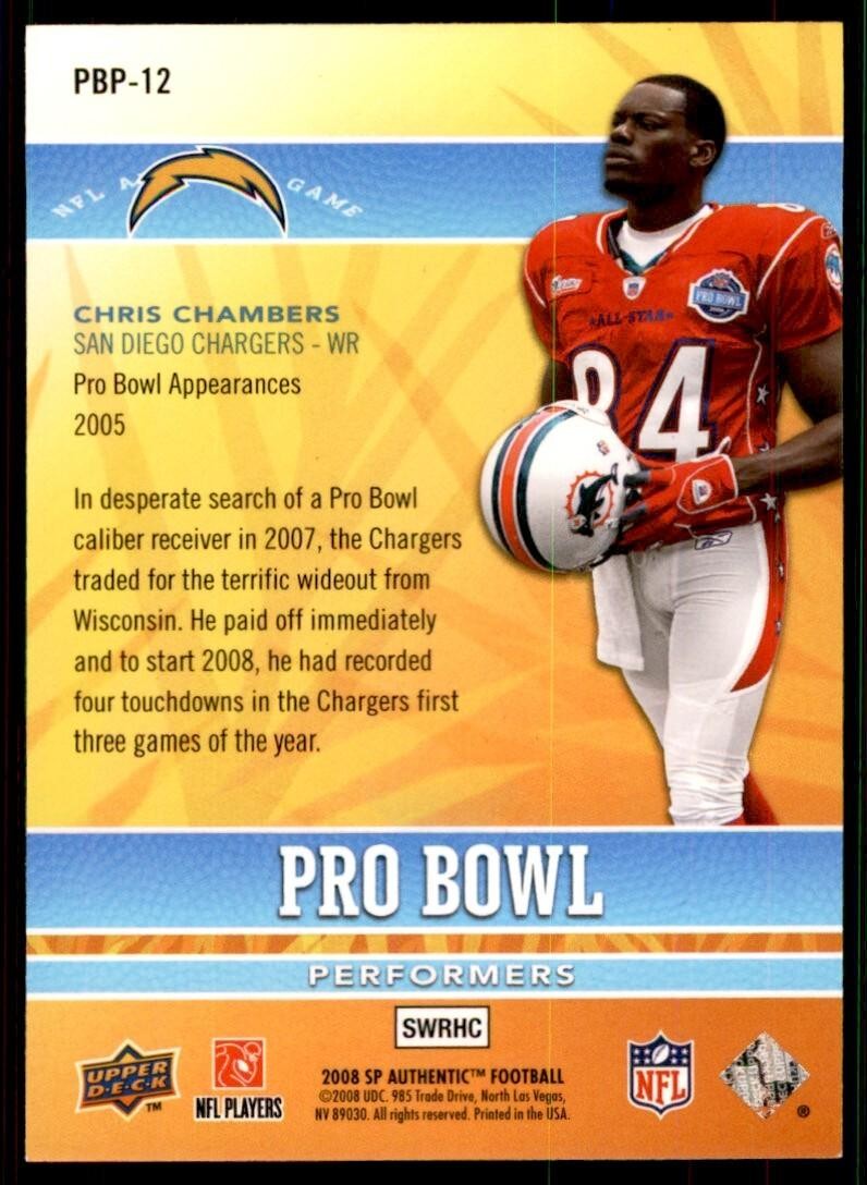 2008 SP Authentic Football Card Chris Chambers B San Diego Chargers #PBP-12