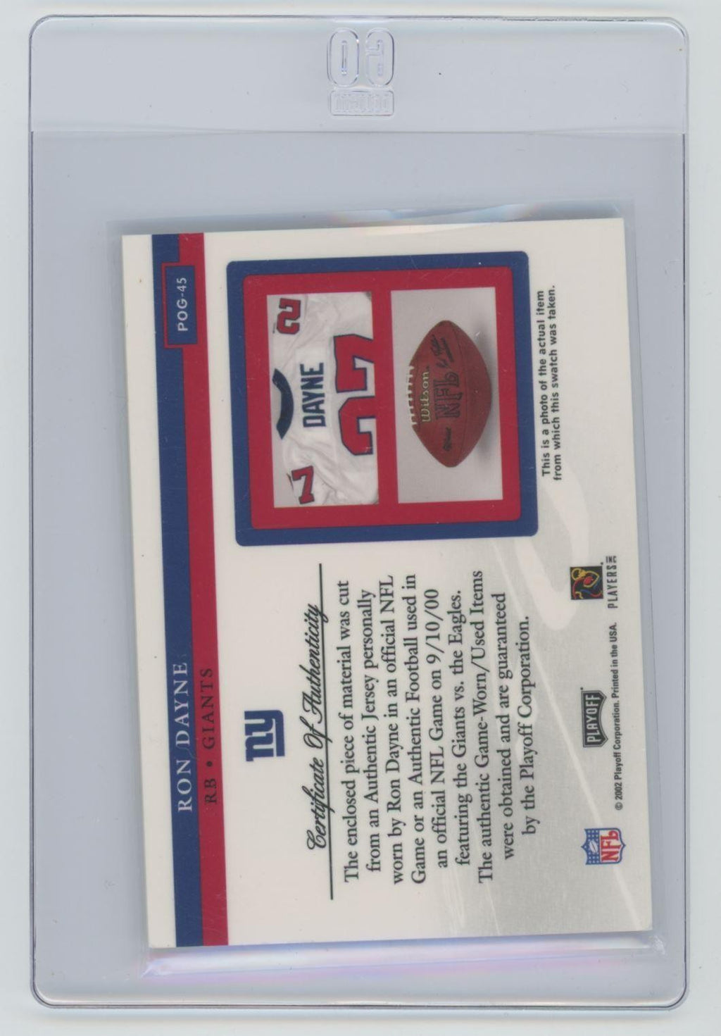 2002 Playoff Piece of the Game Ron Dayne New York Giants #POG-45