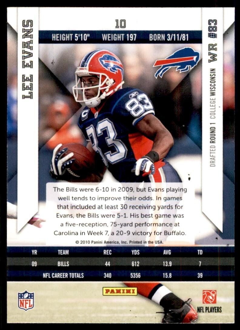 2010 Panini Epix Football Card Lee Evans Buffalo Bills #10