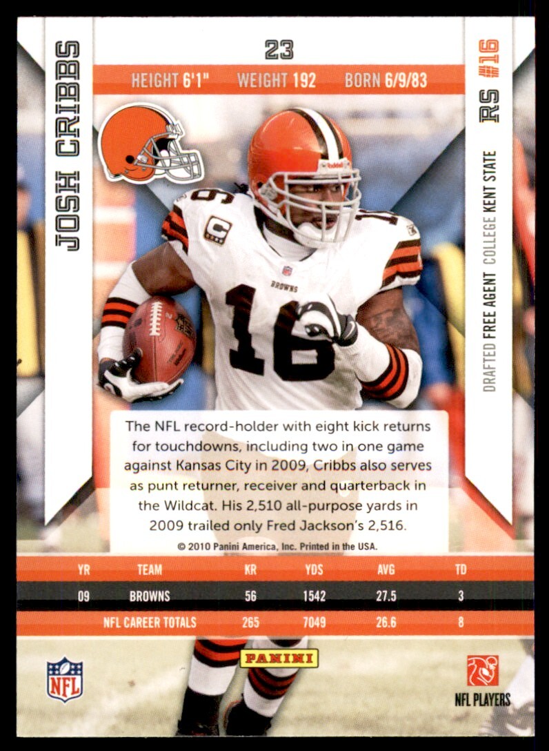 2010 Panini Epix Football Card Josh Cribbs Cleveland Browns #23