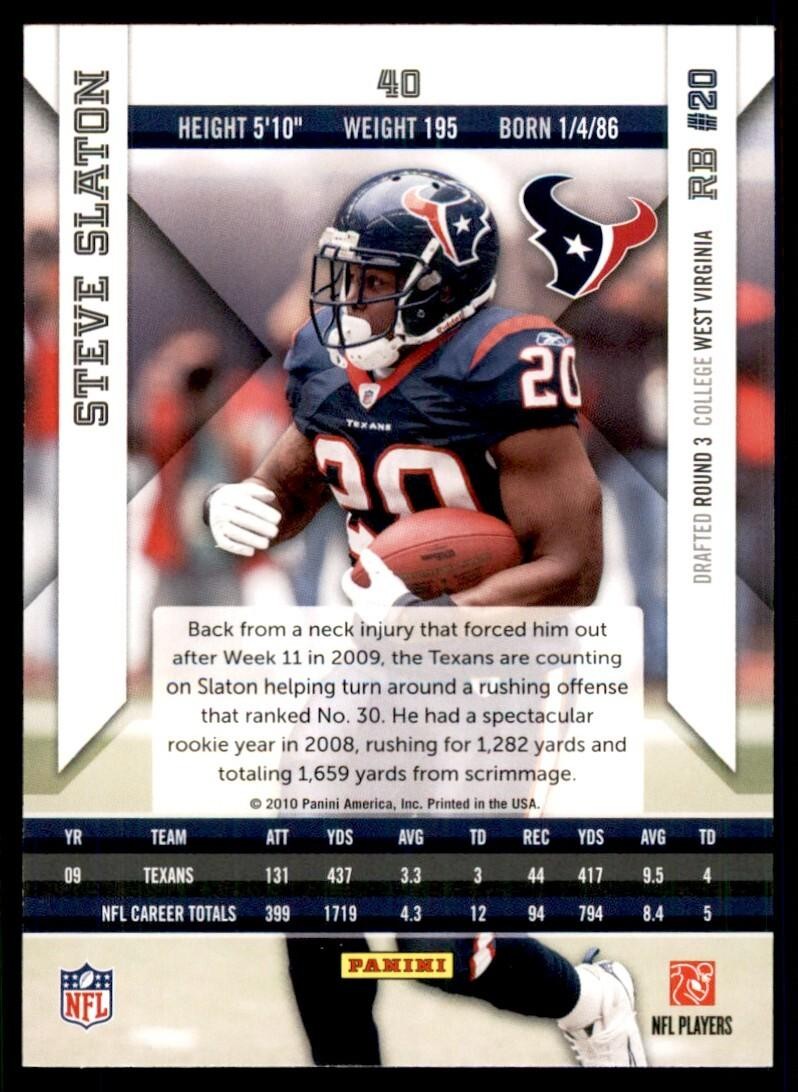 2010 Panini Epix Football Card Steve Slaton Houston Texans #40
