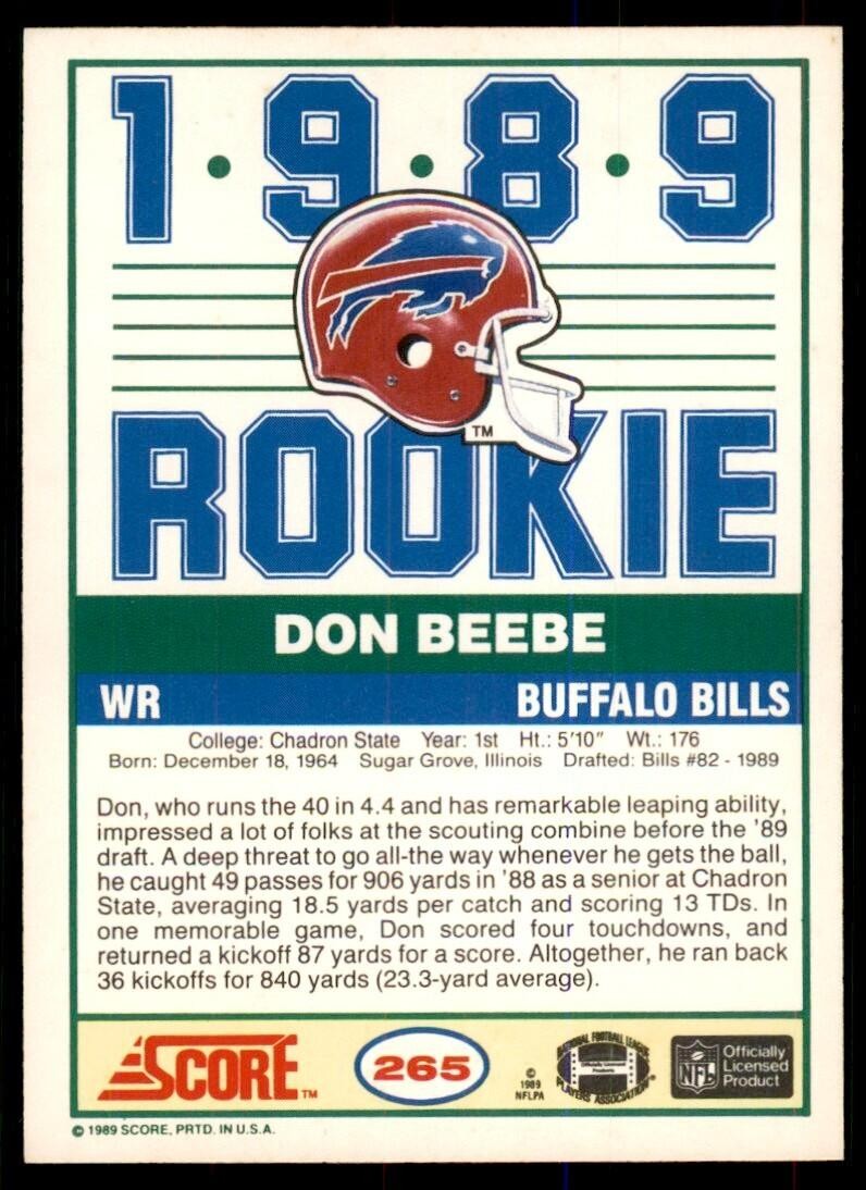 1989 Score Don Beebe Football Cards #265