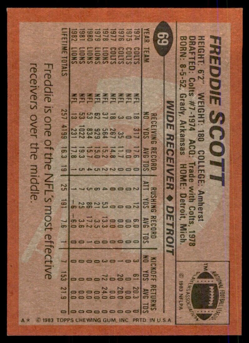 1983 TOPPS^ FREDDIE SCOTT DETROIT LIONS #69