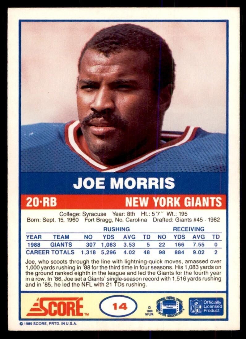 1989 Score Joe Morris Football Cards #14