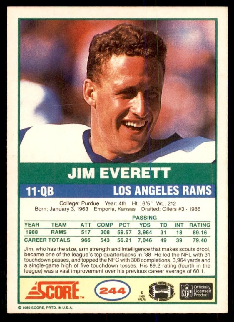 1989 Score Jim Everett A Football Cards #244