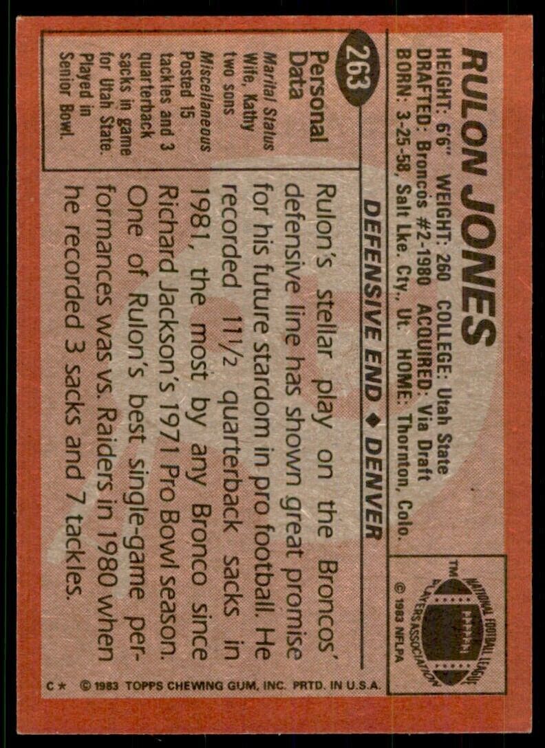 1983 TOPPS+ RULON JONES DENVER BRONCOS #263