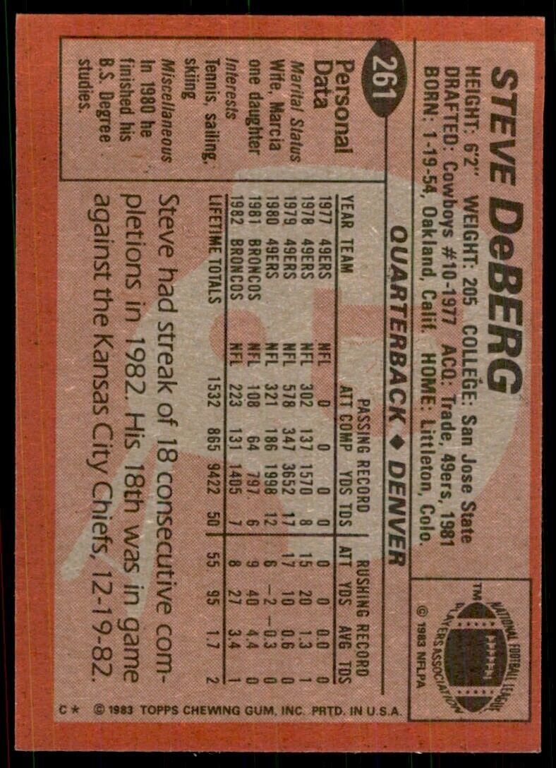 1983 TOPPS/ STEVE DEBERG. DENVER BRONCOS #261