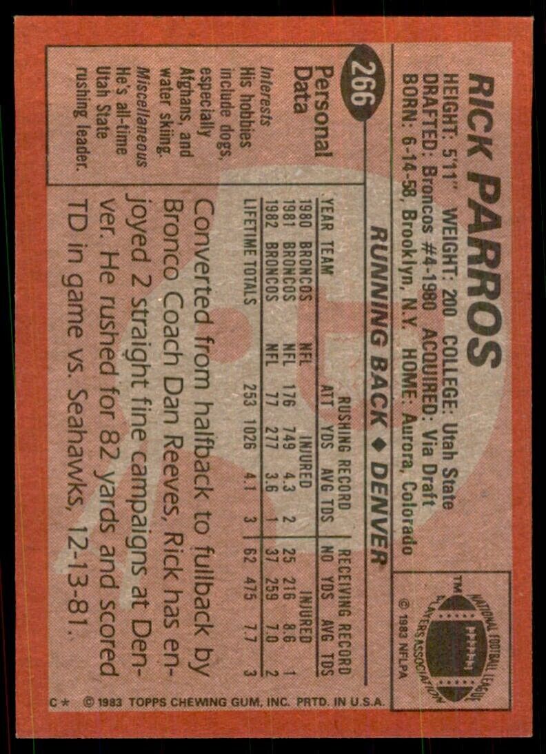 1983 TOPPS/ RICK PARROS. DENVER BRONCOS #266