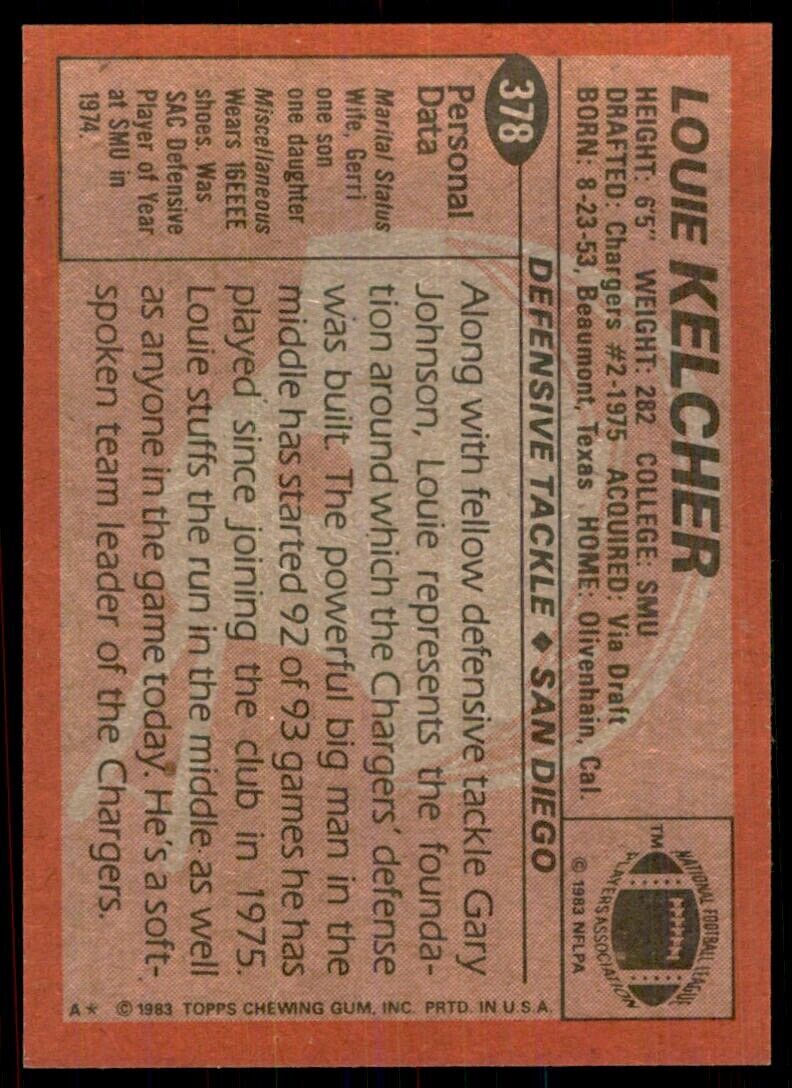 1983 TOPPS~ LOUIE KELCHER. SAN DIEGO CHARGERS #378